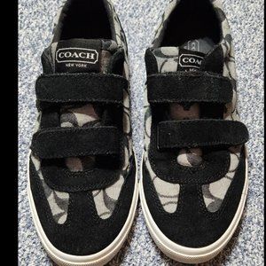 Size 9 Black Coach Womens Priya Sneakers Shoes Signature C Canvas and Suede